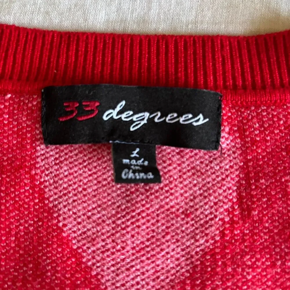 33 Degrees Pink and Red Checkered Heart Pattern Cardigan Sweater Size Large - Picture 3 of 7